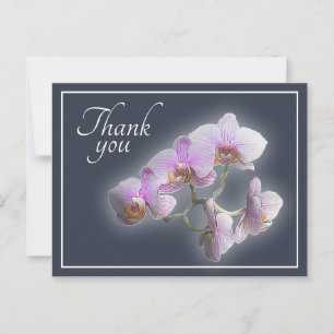 Pink Orchids in Shades of Grey Backdrop Thank You Postcard