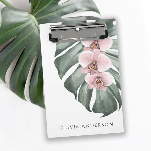 Pink Orchids Luxury Tropical Watercolor Floral Mini Clipboard