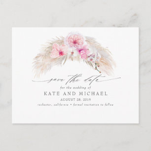 Pink Orchids Pampas Grass Tropical Save the Date Postcard