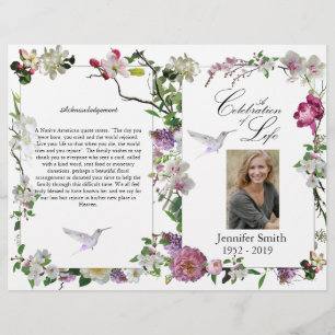 Pink Orchids Peony Hummingbird Funeral Program  Flyer