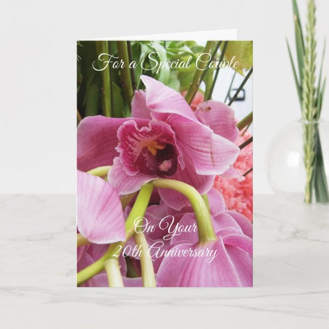Pink Orchids Personalised 20th Wedding Anniversary Card (Front)