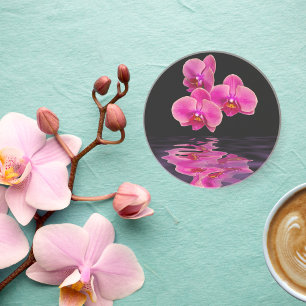 Pink Orchids Reflections Sandstone Coaster