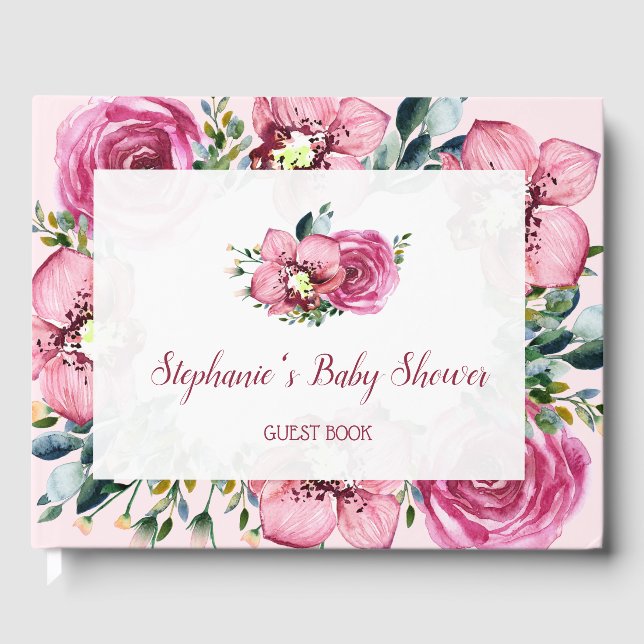 Pink Orchids & Roses Baby Shower Guest Book (Front)