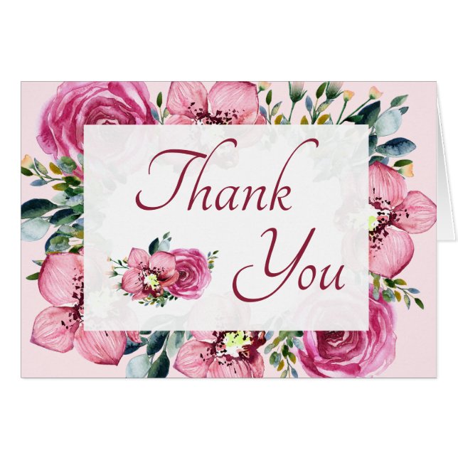 Pink Orchids & Roses Thank You Card (Front Horizontal)