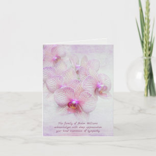 pink orchids sympathy Thank You from family Card