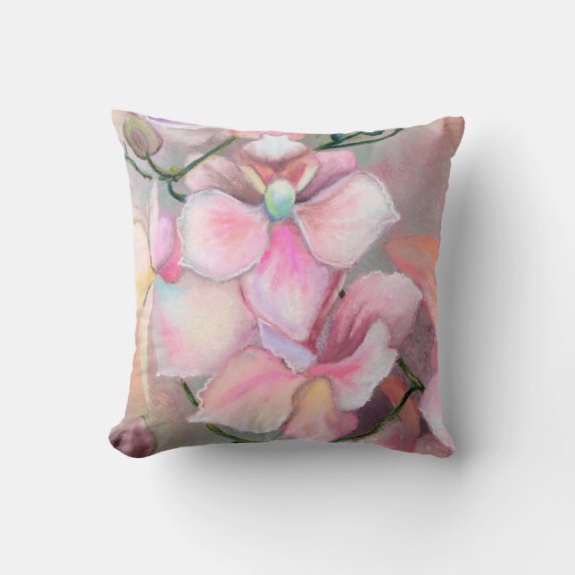 Pink Orchids Throw Pillow (Front)