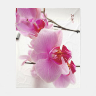 Pink Orhids Flowers Fleece Blanket