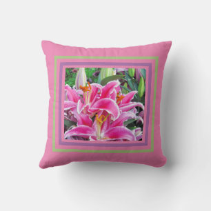 PINK ORIENTAL DAYLILIES WITH GREEN AND LAVENDER CUSHION