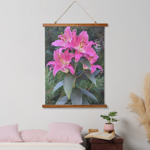 Pink Oriental Lilies Floral Hanging Tapestry