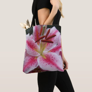 Pink Oriental Lily Floral Tote Bag