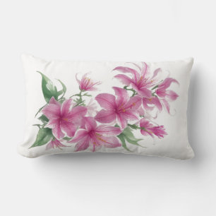 Pink Oriental Lily Flowers Lumbar Cushion