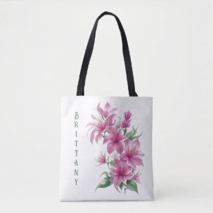 Pink Oriental Lily Flowers Personalised Tote Bag