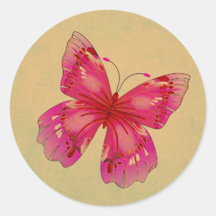 Pink Oriental vintage butterfly art Classic Round Sticker