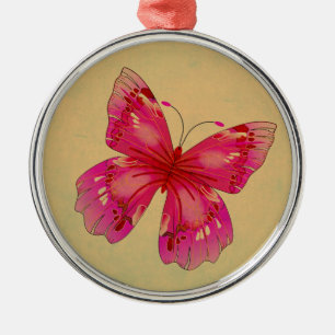 Pink Oriental vintage butterfly art Metal Tree Decoration