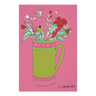 Pink Original Colourful Flowers In A Mug Poster 
