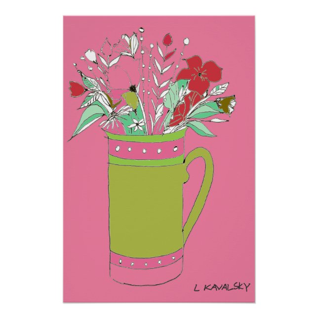 Pink Original Colourful Flowers In A Mug Poster  (Front)
