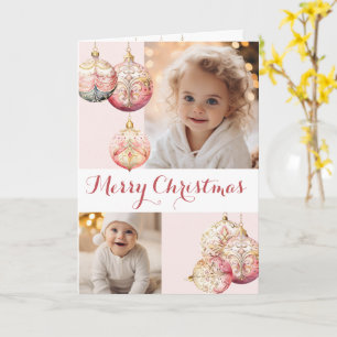 Pink Ornament Photo Holiday Folded Greeting Card