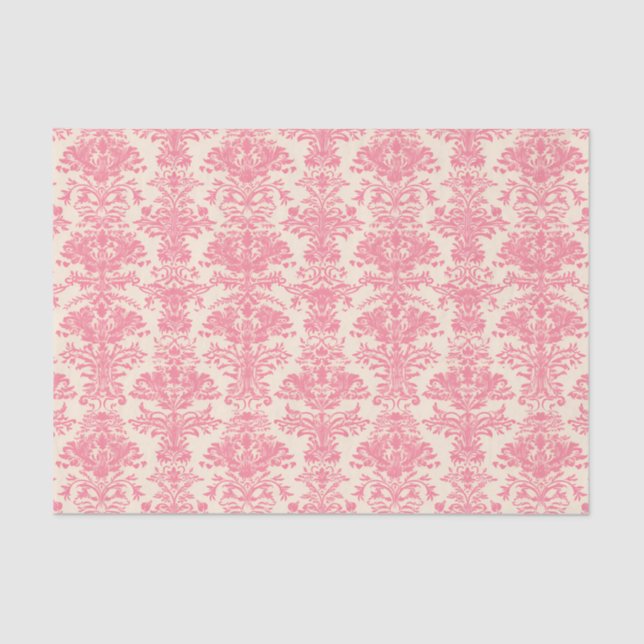 Pink Ornamental Damask Pattern Tissue Paper (Front)