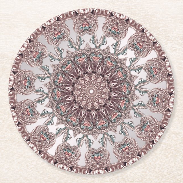Pink Ornamental Paper Coaster (Front)