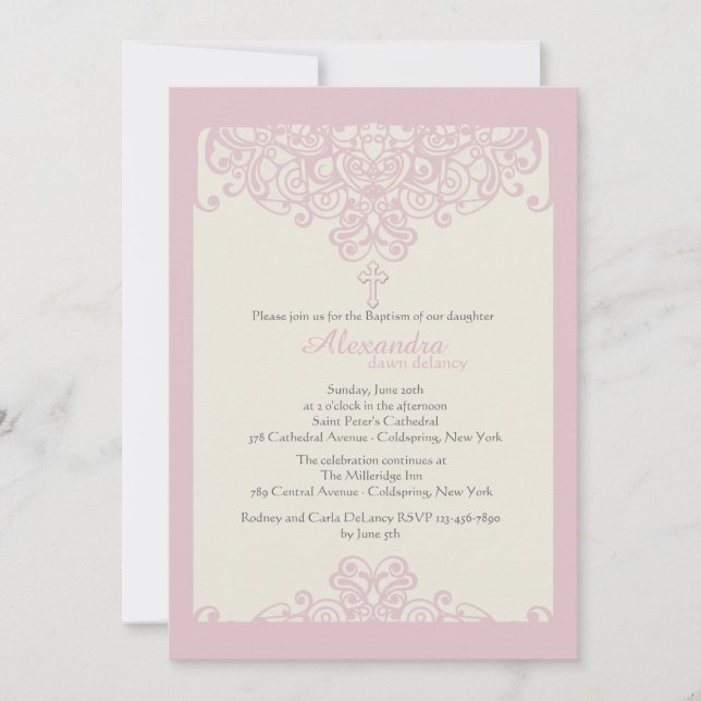 Pink Ornamental Religious Invitation (Front)