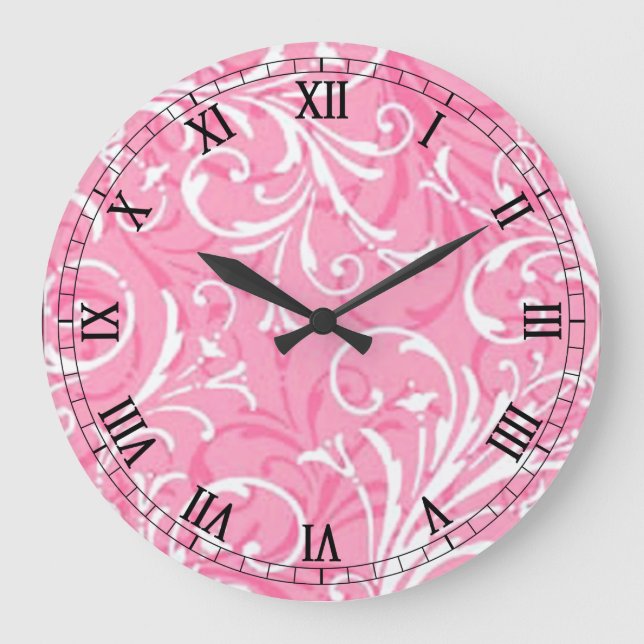 Pink Ornamental Round Roman Numerals Clock (Front)