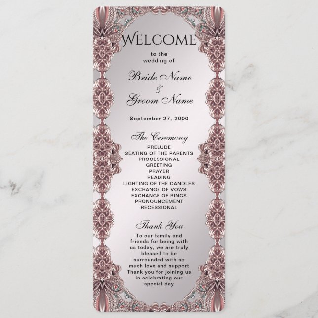 Pink Ornamental Wedding Program (Front)