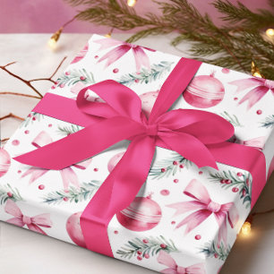 Pink Ornaments & Bows Christmas & Winter Birthday Wrapping Paper