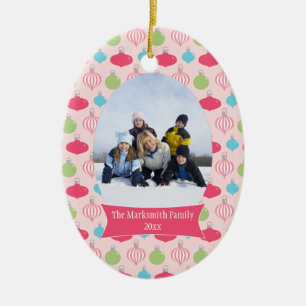 Pink ornaments Christmas holiday photo ornament