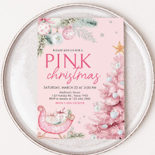 Pink Ornaments Christmas Party Invitation