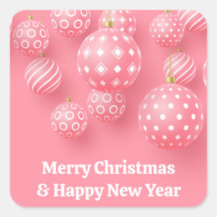 Pink Ornaments Merry Christmas And Happy New Year Square Sticker