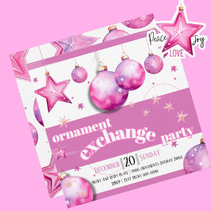 Pink Ornaments with Baubles and Stars Party Holiday Card