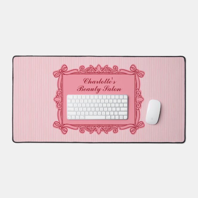 Pink Ornate Bow Frame Salon Desk Mat (Keyboard & Mouse)