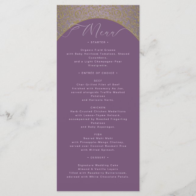 Pink Ornate Damask Wedding Menu Card (Front)