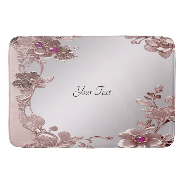 Pink Ornate Floral Bath Mat (Front)