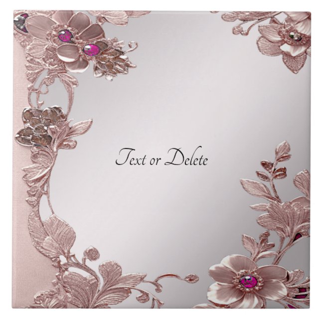 Pink Ornate Floral Ceramic Tile (Front)