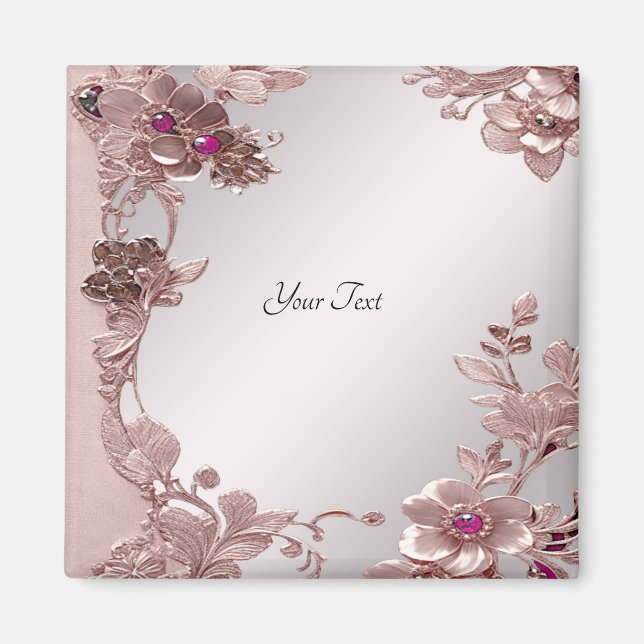 Pink Ornate Floral Magnet (Front)