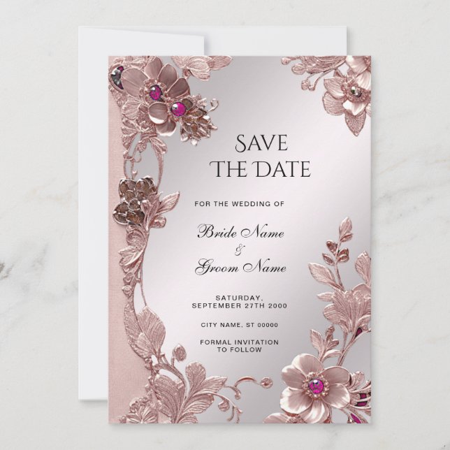 Pink Ornate Floral Save The Date (Front)