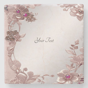 Pink Ornate Floral Stone Coaster
