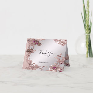 Pink Ornate Floral Thank You Card