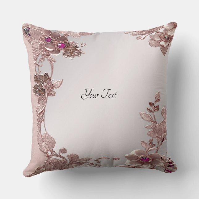 Pink Ornate Floral Throw Pillow (Back)