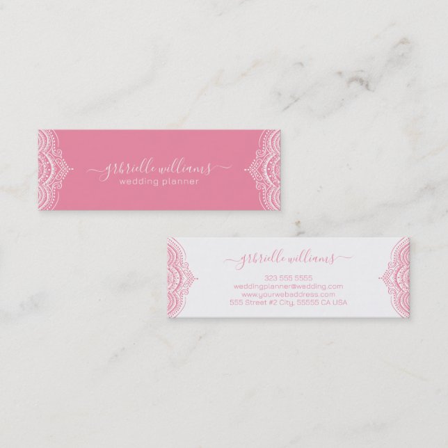 Pink ornate frame on white background 2 mini business card (Front/Back)