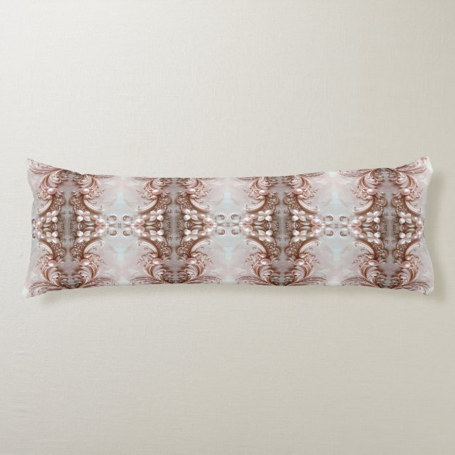 Pink Ornate Pearl and Floral Body Pillow (Front)