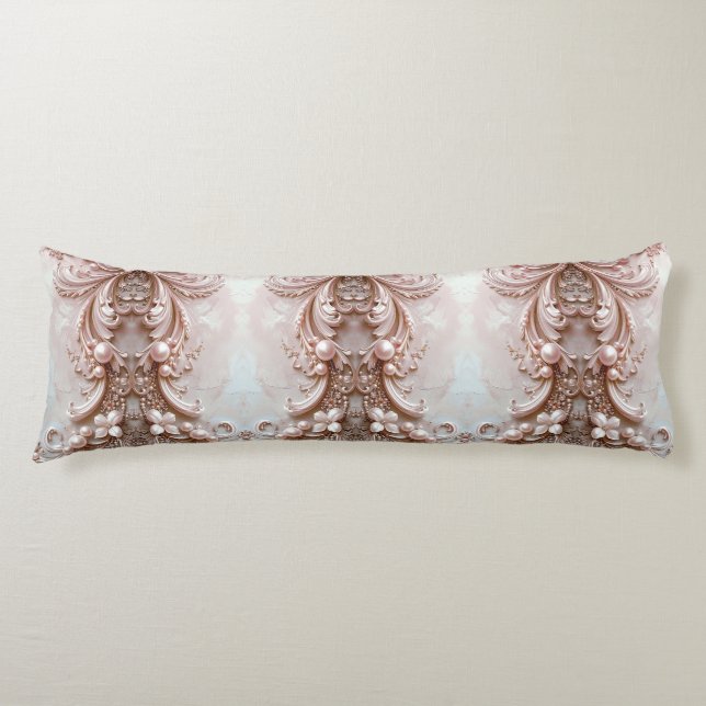 Pink Ornate Pearl and Floral Body Pillow (Front)