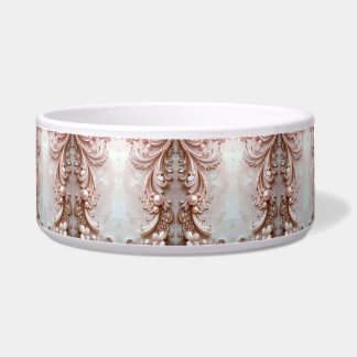 Pink Ornate Pearl and Floral Ceramic Pet Bowl