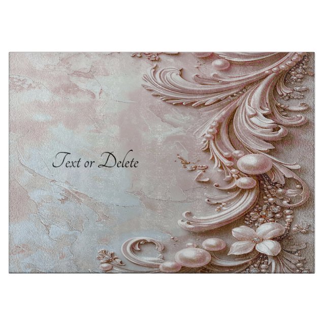 Pink Ornate Pearl and Floral Cutting Board (Front)