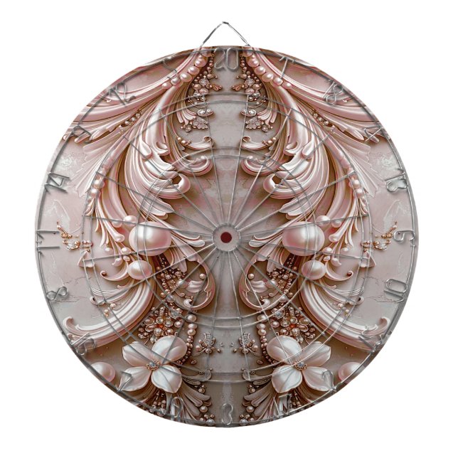 Pink Ornate Pearl and Floral Dartboard (Front)