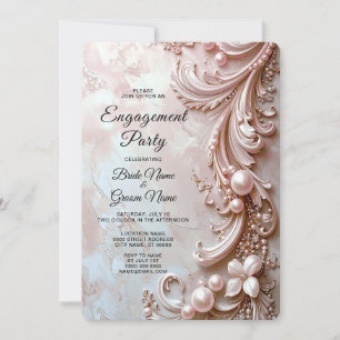 Pink Ornate Pearl and Floral Engagement Invitation