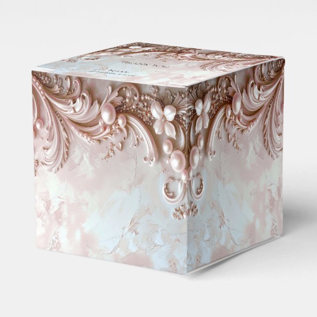 Pink Ornate Pearl and Floral Favor Box (Front Side)