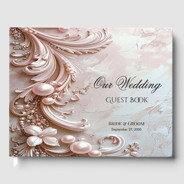 Pink Ornate Pearl and Floral Guest Book (Front)