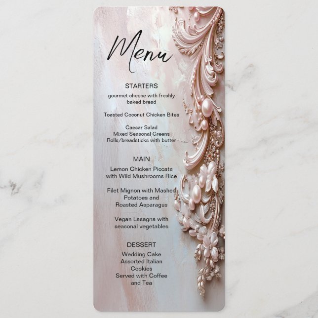 Pink Ornate Pearl and Floral Menu (Front)